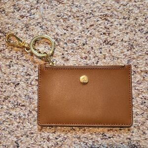 Ralph Lauren Tan Leather Card Wallet with Gold Hardware Keyring